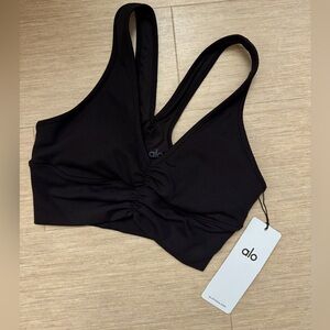 ALO Yoga Black Ruched Sports Bra